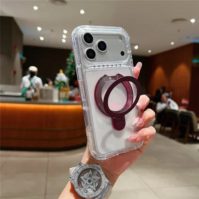 For iPhone 18 Pro Max / 17 Pro Max Case Compatible with MagSafe Kickstand Shockproof PC + TPU Clear Phone Cover - Wine Red