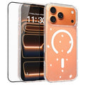 For iPhone 18 Pro Max / 17 Pro Max Magnetic Case Glitter Powder TPU Scratch-proof Phone Cover with Tempered Glass Compatible with MagSafe  - Transparent
