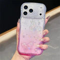 For iPhone 18 Pro Max / 17 Pro Max Case Epoxy Butterfly Design Rhinestone Decor Gradient Shockproof TPU Phone Cover - White  /  Pink