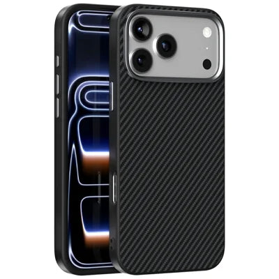 ABEEL For iPhone 18 Pro Max / 17 Pro Max Case Compatible with MagSafe Slim Carbon Fiber Texture TPU PC PU Phone Back Cover - Black