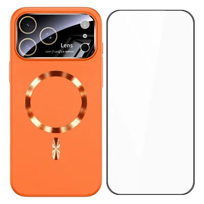 For iPhone 18 Pro Max / 17 Pro Max Case CD Ring Magnetic TPU Phone Cover with Full Lens Guard / Screen Film - Orange