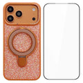 For iPhone 18 Pro Max / 17 Pro Max Magnetic Case Glitter Design Ring Kickstand TPU + Acrylic Phone Cover with Screen Protector - Orange