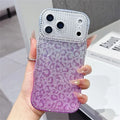 For iPhone 18 Pro Max / 17 Pro Max Case Rhinestone Decor Wave Frame TPU Phone Cover with Leopard Print Glitter Card - Gradient Purple
