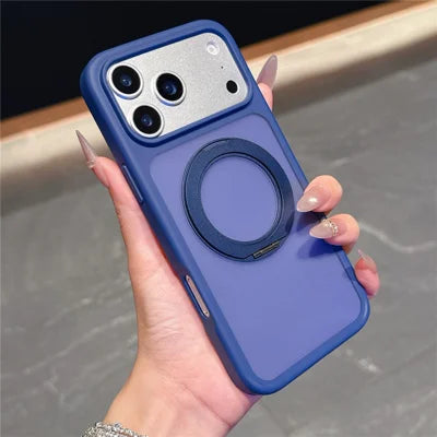 For iPhone 18 Pro Max / 17 Pro Max Magnetic Case with Rotating Kickstand TPU PC Skin Touch Phone Cover - Blue