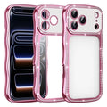 For iPhone 18 Pro Max / 17 Pro Max Case Electroplated Wave Frame Rhinestone Decor TPU Phone Cover - Pink