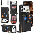 For iPhone 18 Pro Max / 17 Pro Max Case with Zipper Pouch  /  Ring Kickstand  /  Strap Litchi Texture PU + TPU Phone Cover - Black