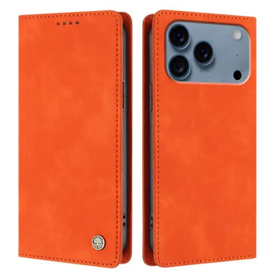 012 Series For iPhone 18 Pro Max / 17 Pro Max Case RFID Blocking Wallet Stand Leather Flip Phone Cover - Orange