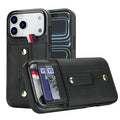 For iPhone 18 Pro Max / 17 Pro Max Case PU Leather+TPU Hidden Card Holder Drop-proof Phone Cover with Kickstand - Black