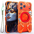 For iPhone 18 Pro Max / 17 Pro Max Bumper Case Kickstand Aluminum Alloy Magnetic Phone Cover with Wrist Strap Compatible with MagSafe - Orange