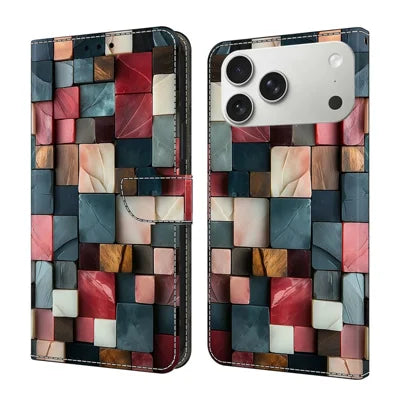 For iPhone 18 Pro Max / 17 Pro Max Wallet Case Foldable Stand Pattern Printing Leather Flip Phone Cover - Colorful Brick Pattern