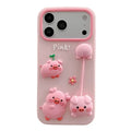 For iPhone 18 Pro Max / 17 Pro Max Silicone Case Cute 3D Cartoon Pig Pendant Shockproof Phone Back Cover - Pink