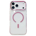 For iPhone 18 Pro Max / 17 Pro Max Magnetic Case Glitter Edge TPU + PC Clear Back Phone Cover Compatible with MagSafe - Pink