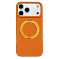 For iPhone 18 Pro Max / 17 Pro Max Liquid Silicone Case PC Aluminium Alloy Magnetic Phone Back Cover with Kickastand Compatible with MagSafe - Orange