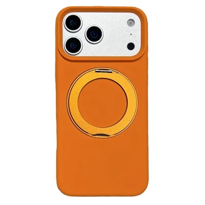 For iPhone 18 Pro Max / 17 Pro Max Liquid Silicone Case PC Aluminium Alloy Magnetic Phone Back Cover with Kickastand Compatible with MagSafe - Orange