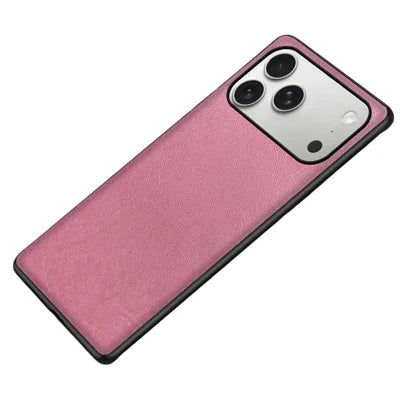 For iPhone 18 Pro Max / 17 Pro Max Case Silk-Textured PU Leather Coated PC TPU Protective Phone Back Cover - Pink