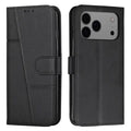 Bulk Purchasing For iPhone 18 Pro Max / 17 Pro Max Leather Case Calf Texture Foldable Stand Wallet Flip Phone Cover with Strap - Black