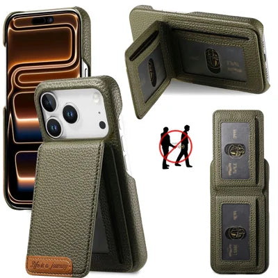 For iPhone 18 Pro Max / 17 Pro Max Case RFID Blocking Card Holder Litchi Texture Leather Back Cover - Midnight Green