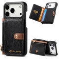 For iPhone 18 Pro Max / 17 Pro Max Case with Zipper Card Holder Kickstand Litchi Grain Leather Back Cover - Black