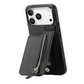 For iPhone 18 Pro Max / 17 Pro Max Case Carbon Fiber Leather Coated TPU + PC Phone Cover - Black