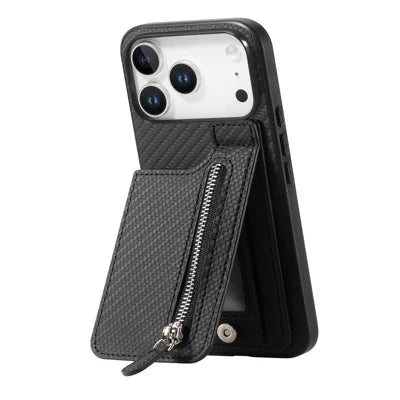 For iPhone 18 Pro Max / 17 Pro Max Case Carbon Fiber Leather Coated TPU + PC Phone Cover - Black