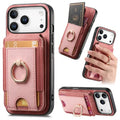For iPhone 18 Pro Max / 17 Pro Max Magnetic Case Leather Back Cover with Detachable Card Holder Kickstand - Pink