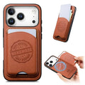 For iPhone 18 Pro Max / 17 Pro Max Case Twill Texture Leather PC TPU Phone Cover with Detachable Magnetic Card Holder - Brown