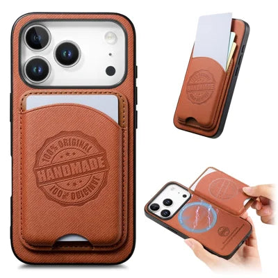 For iPhone 18 Pro Max / 17 Pro Max Case Twill Texture Leather PC TPU Phone Cover with Detachable Magnetic Card Holder - Brown