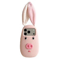 For iPhone 18 Pro Max / 17 Pro Max Silicone Case Cute 3D Cartoon Pig Face Plush Cloth Ears Shockproof Phone Back Cover - Pink