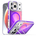 For iPhone 18 Pro Max / 17 Pro Max Magnetic Case Fluorescent Design TPU Acrylic Phone Back Cover with Lens Frame Kickstand - Purple