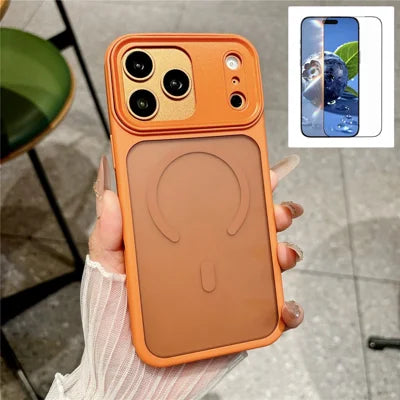 For iPhone 18 Pro Max / 17 Pro Max Magnetic Case Skin Touch PC + TPU Anti-slip Phone Cover with Tempered Glass Compatible with MagSafe - Orange