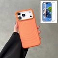For iPhone 18 Pro Max / 17 Pro Max Magnetic Case Ripple Texture TPU Phone Cover with Tempered Glass Compatible with MagSafe - Orange