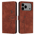 Bulk Purchasing For iPhone 18 Pro Max / 17 Pro Max Wallet Case Imprint Heart Pattern Skin Touch Leather Phone Cover with Wrist Strap - Brown