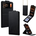 For iPhone 18 Pro Max / 17 Pro Max Case Card Holder Vertical Flip Leather Phone Cover with Crossbody Shoulder Strap - Black