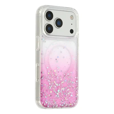 For iPhone 18 Pro Max / 17 Pro Max Magnetic Case Gradient Sparkle Epoxy TPU + Acrylic Phone Cover Compatible with MagSafe - Pink