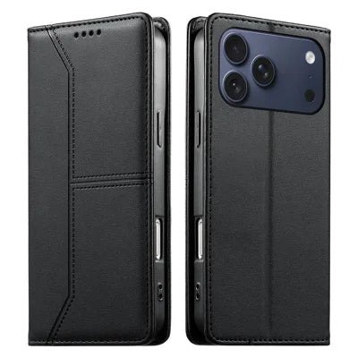 For iPhone 18 Pro Max / 17 Pro Max Wallet Stand Case Line Splicing TPU PU Leather Phone Cover - Black