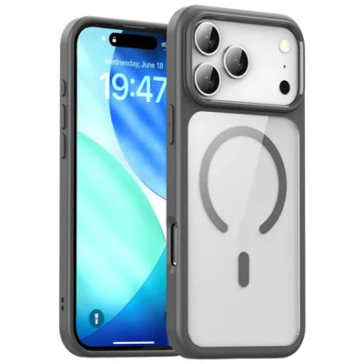 For iPhone 18 Pro Max / 17 Pro Max Magnetic Case Hard PC + Soft TPU Shockproof Phone Cover Compatible with MagSafe - Grey