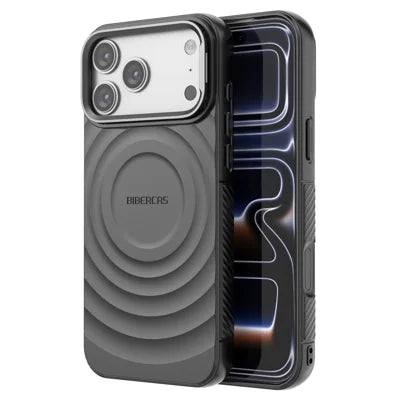 BIBERCAS For iPhone 18 Pro Max / 17 Pro Max Magnetic Case Kickstand Wave Textured TPU + PC Phone Cover Compatible with MagSafe - Black