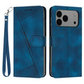 Bulk Purchasing For iPhone 18 Pro Max / 17 Pro Max Leather Wallet Case Imprinted Triangle Phone Cover with Wrist Strap - Blue