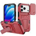 For iPhone 18 Pro Max / 17 Pro Max / 16 Pro Max Case Slide Lens Shield PC + TPU Kickstand Phone Cover - Red
