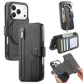 For iPhone 18 Pro Max / 17 Pro Max Magnetic Case RFID Blocking Detachable Wallet Stand Cloth Texture Leather Phone Cover - Black