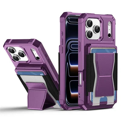 For iPhone 18 Pro Max / 17 Pro Max Case Elastic Band Card Holder Leather + TPU Kickstand Phone Cover - Purple