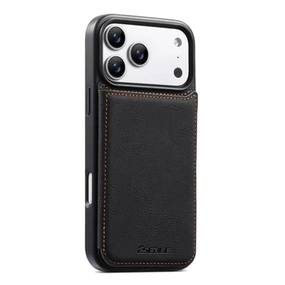 ESEBLE For iPhone 18 Pro Max / 17 Pro Max Phone Case with Card Holder Vintage Textured PC + PU Leather Back Cover - Black