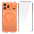 For iPhone 18 Pro Max / 17 Pro Max Magnetic Phone Case Matte Anti-Fingerprint Cover with 360° Rotating Kickstand and Tempered Glass - Orange