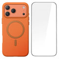 For iPhone 18 Pro Max / 17 Pro Max Matte Magnetic Phone Case with Tempered Glass Anti-Fingerprint Protective Cover - Orange