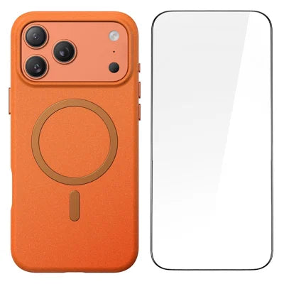 For iPhone 18 Pro Max / 17 Pro Max Matte Magnetic Phone Case with Tempered Glass Anti-Fingerprint Protective Cover - Orange