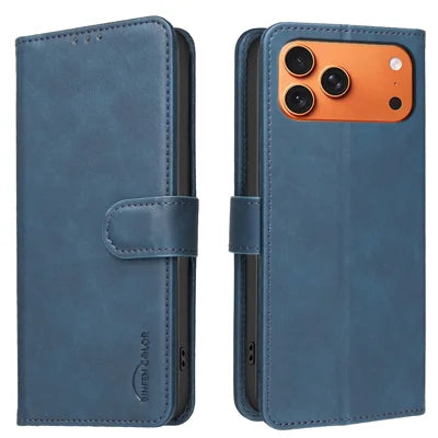 BINFEN COLOR For iPhone 18 Pro Max / 17 Pro Max  BF37 Case RFID Blocking Wallet Stand Leather Phone Cover - Blue