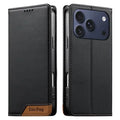 DIERFENG DF-018 for iPhone 18 Pro Max / 17 Pro Max Case RFID Blocking Wallet Leather Phone Cover with Color Splicing Logo Corner - Black