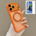 For iPhone 18 Pro Max / 17 Pro Max Magnetic Case with Tempered Glass 360° Ring Kickstand Matte Translucent Cover Compatible with MagSafe - Orange