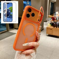 For iPhone 18 Pro Max / 17 Pro Max Magnetic Case with Tempered Glass Screen Protector Lens Kickstand Frosted Shockproof Cover - Orange