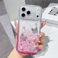 For iPhone 18 Pro Max / 17 Pro Max TPU Case Rhinestone Butterfly Pearl Glitter Epoxy Phone Cover with Glass Lens Protector - Gradient Pink